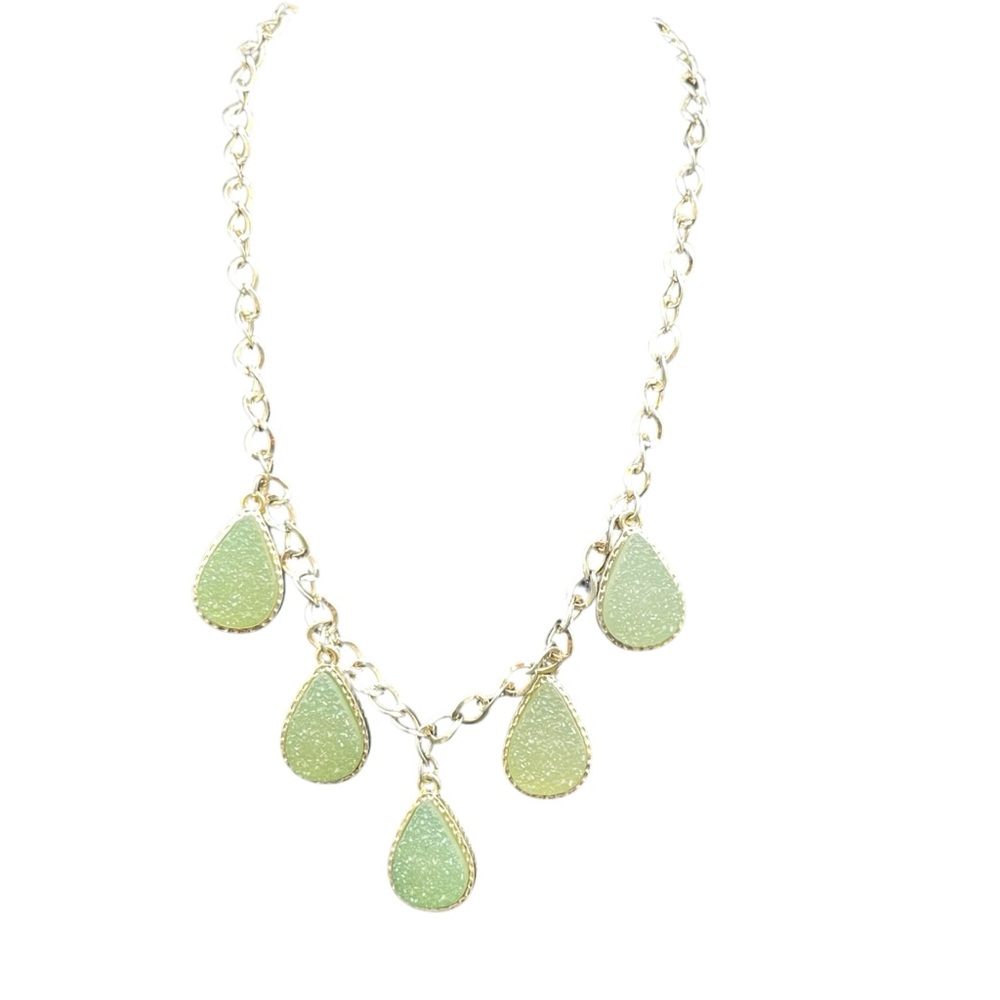 Elegant Gold and Green Druzy Teardrop Statement Necklace